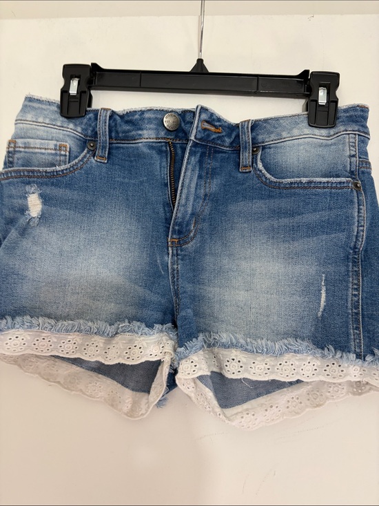 Miss Me Pants - Miss Me Light Blue Denim Shorts with White Eyelet Trim EUC